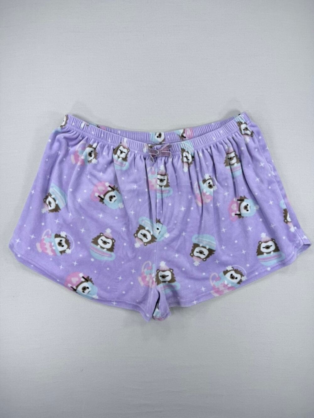 Five Below Hedgehog Plush Fleece Holiday Pajama Shorts Lavender Purple XL